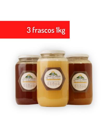 3 frascos 1kg miel virgeni